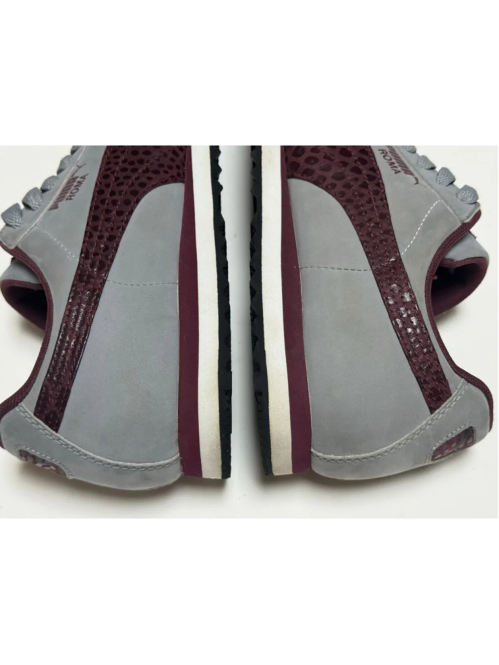Puma Women’s Roma Gray Burgundy Animal Print Sneakers Sz 7.5